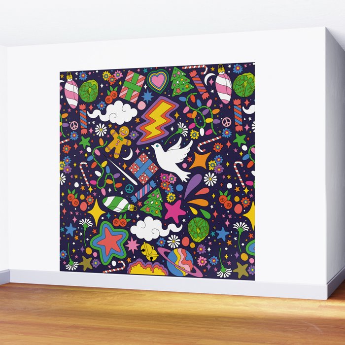 60s 70s psychedelic Modern Christmas Confetti Pattern Wall Mural Gallery Image 2
