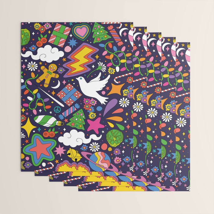 60s 70s psychedelic Modern Christmas Confetti Pattern Wrapping Paper Gallery Image 3