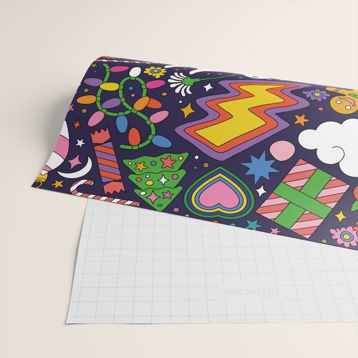 60s 70s psychedelic Modern Christmas Confetti Pattern Wrapping Paper Gallery Image 2