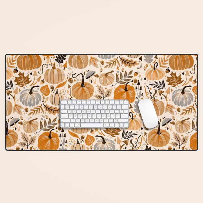 Pumpkin Confetti - Orange on Cream Desk Mat Gallery Image 1