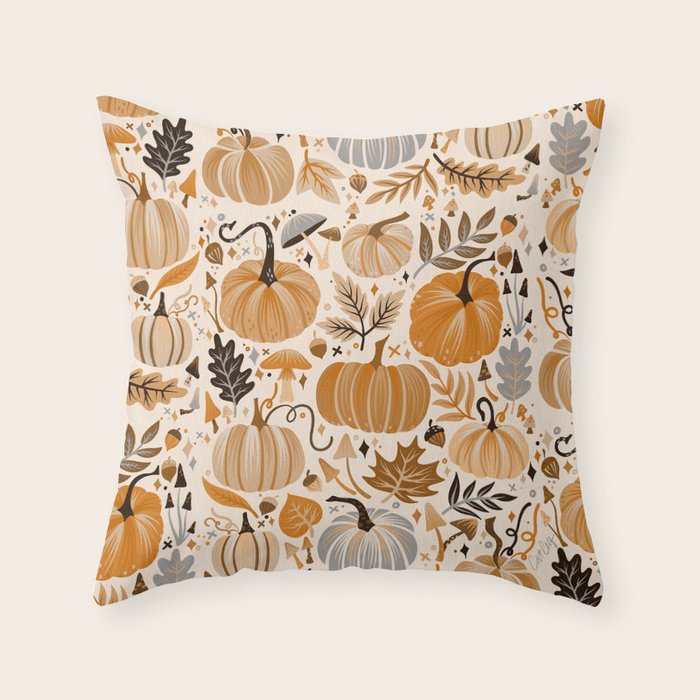 Pumpkin Confetti - Orange on Cream Throw Pillow Gallery Image 6