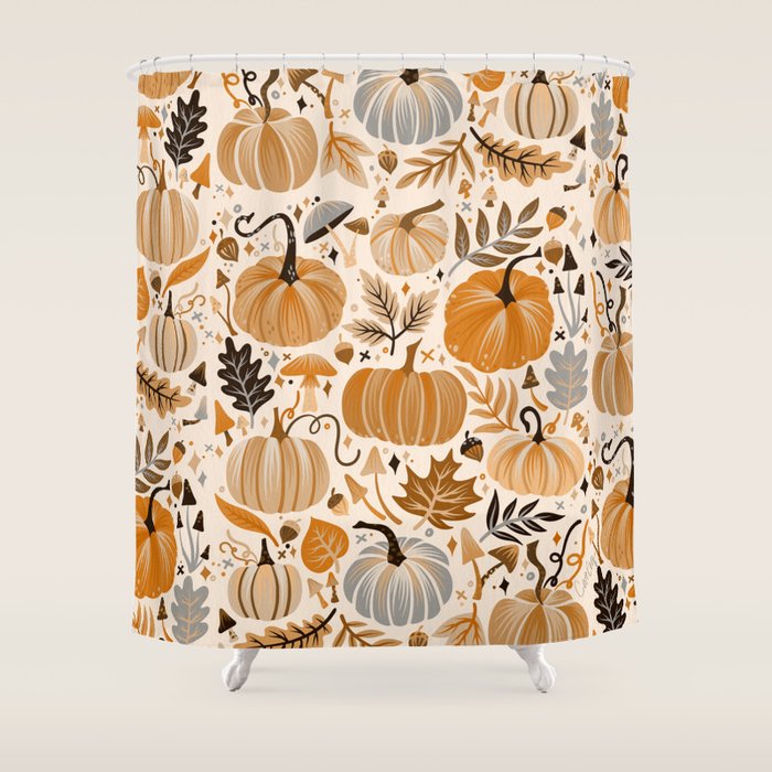 Pumpkin Confetti - Orange on Cream Shower Curtain Gallery Image 1