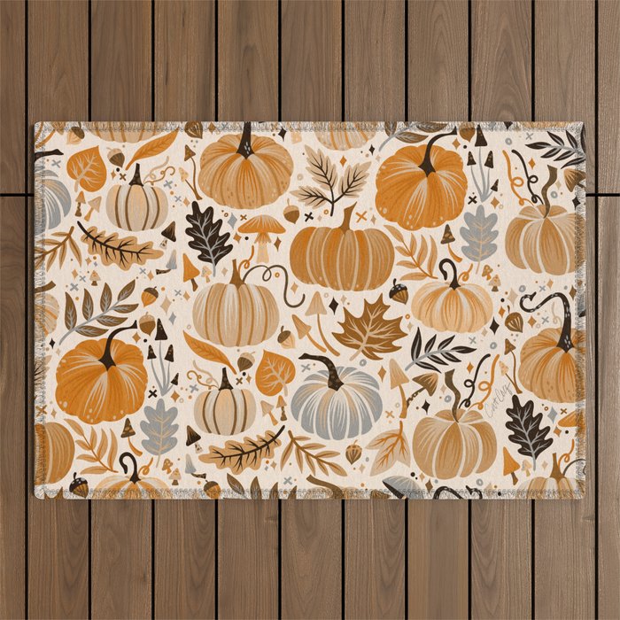 Pumpkin Confetti - Orange on Cream Outdoor Rug Gallery Image 1