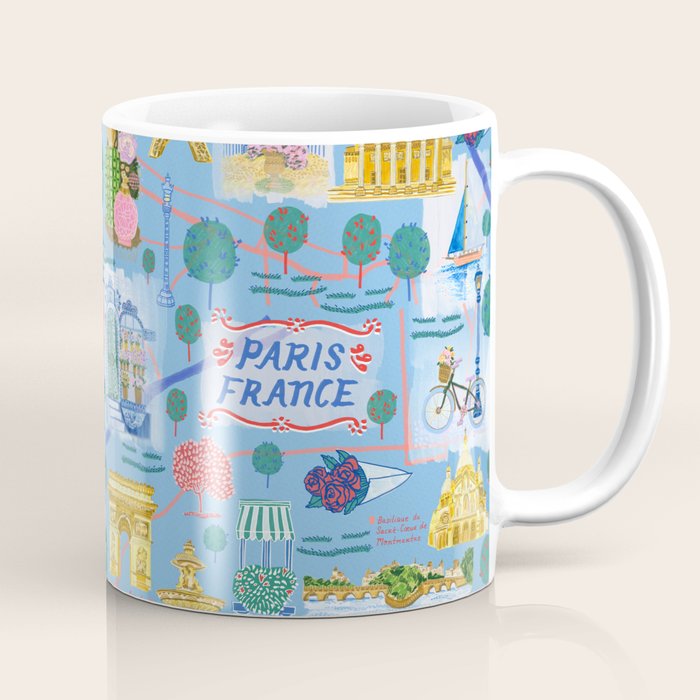 Paris France Map Illustration & Pattern in Blue Coffee Mug Gallery Image 1