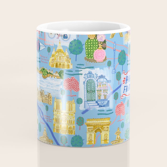 Paris France Map Illustration & Pattern in Blue Coffee Mug Gallery Image 4