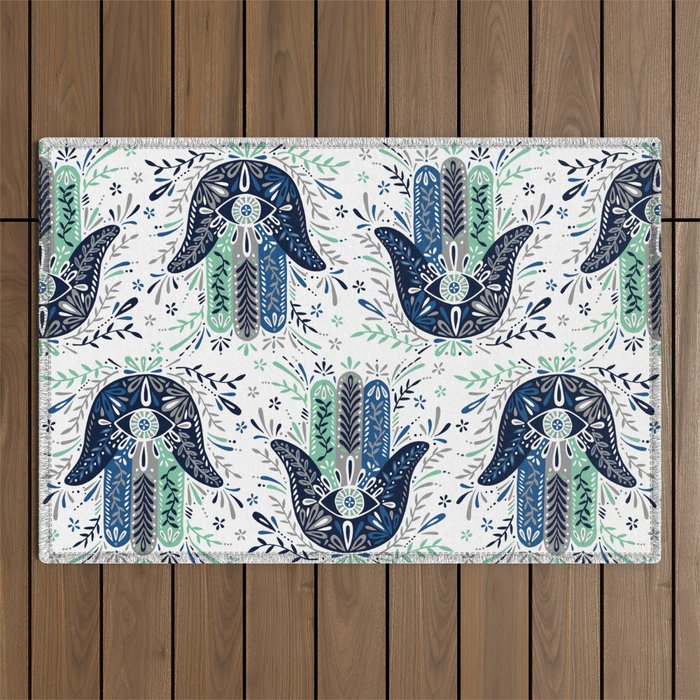 Hamsa Hand - Navy Palette Outdoor Rug Gallery Image 1