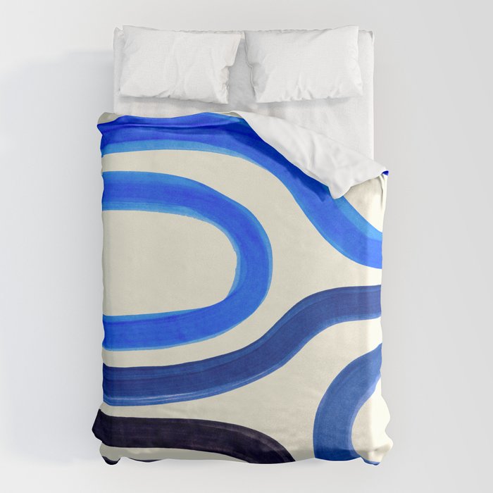 Electric Blues Fun Colorful Mid Century Modern Abstract Painting Shapes Pattern Duvet Cover Gallery Image 6