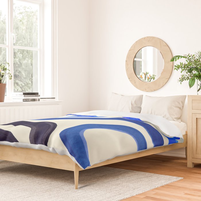 Electric Blues Fun Colorful Mid Century Modern Abstract Painting Shapes Pattern Duvet Cover Gallery Image 2
