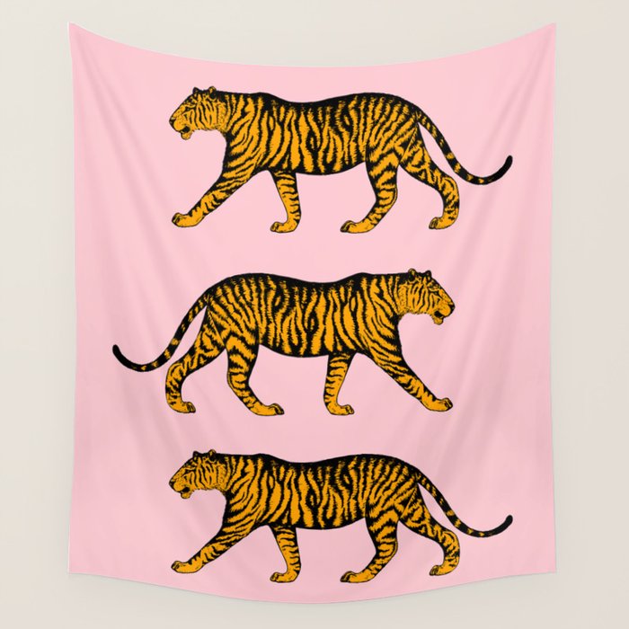 Tigers (Pink and Marigold) Wall Tapestry Gallery Image 1