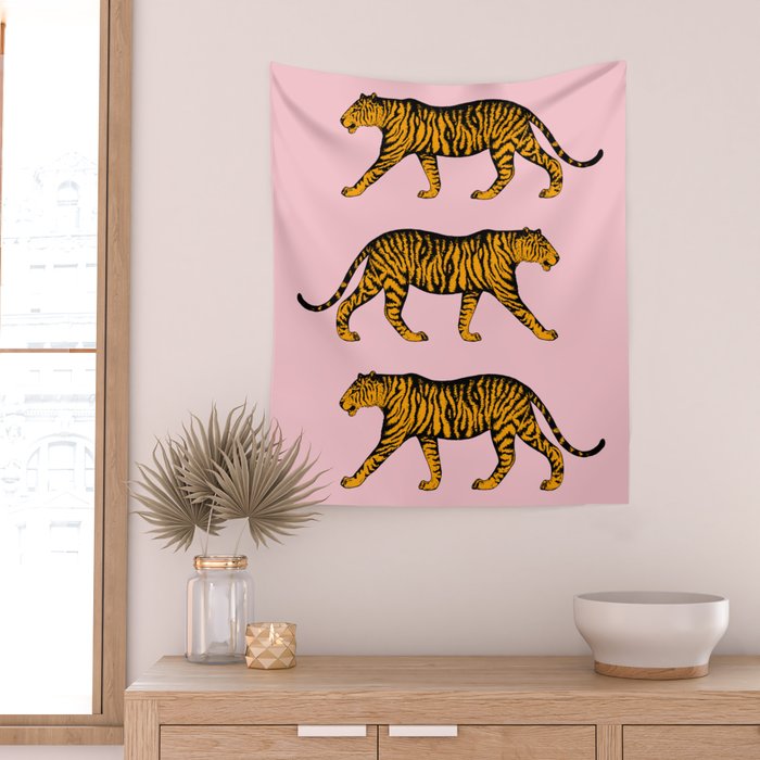 Tigers (Pink and Marigold) Wall Tapestry Gallery Image 2