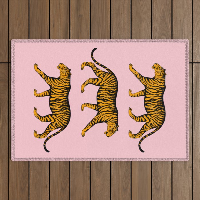 Tigers (Pink and Marigold) Outdoor Rug Gallery Image 1