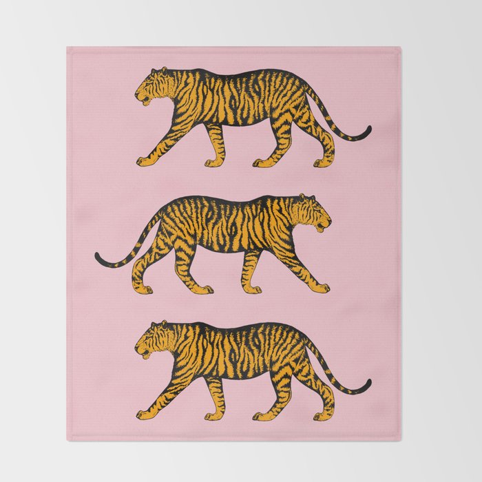 Tigers (Pink and Marigold) Throw Blanket Gallery Image 2
