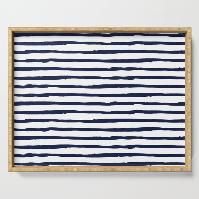 Navy Blue Stripes on White Serving Tray Gallery Image 1