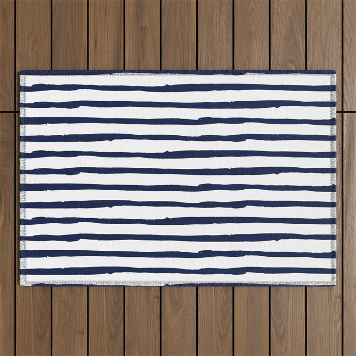 Navy Blue Stripes on White Outdoor Rug Gallery Image 1