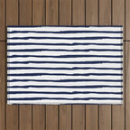 Navy Blue Stripes on White Outdoor Rug Gallery Image 1