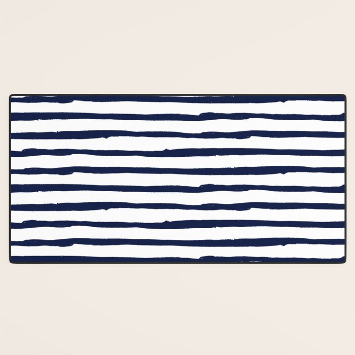 Navy Blue Stripes on White Desk Mat Gallery Image 3