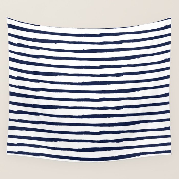 Navy Blue Stripes on White Wall Tapestry Gallery Image 1