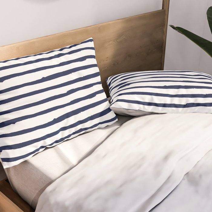 Navy Blue Stripes on White Pillow Sham Gallery Image 2