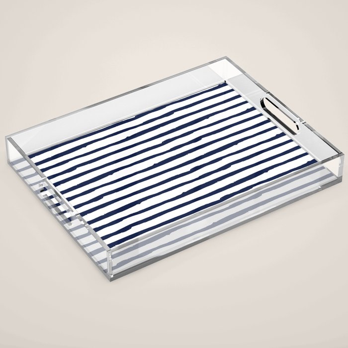 Navy Blue Stripes on White Acrylic Tray Gallery Image 1