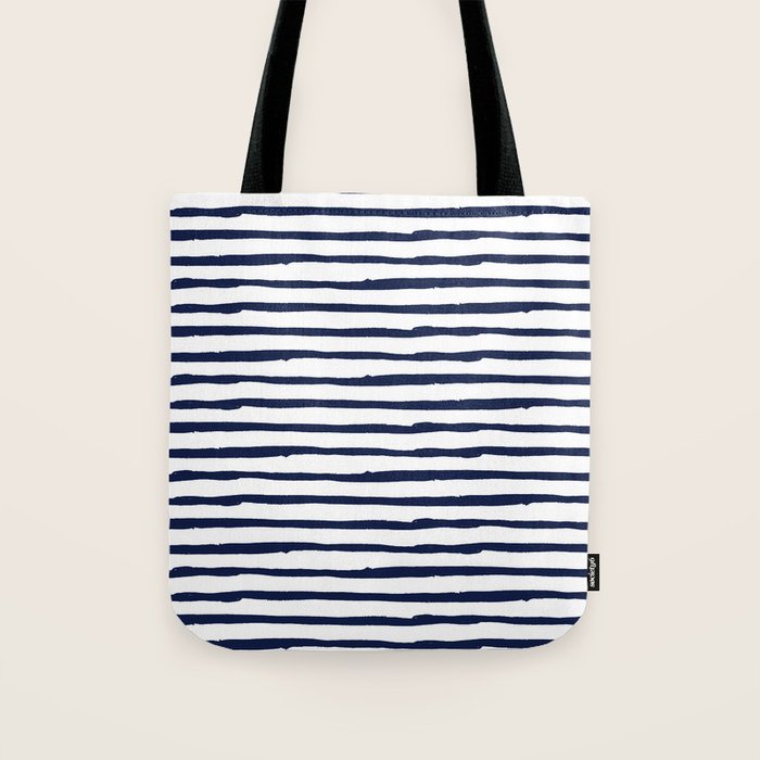 Navy Blue Stripes on White Tote Bag Gallery Image 1