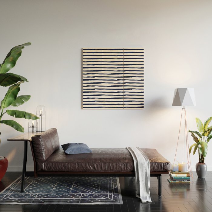 Navy Blue Stripes on White Wood Wall Art Gallery Image 2