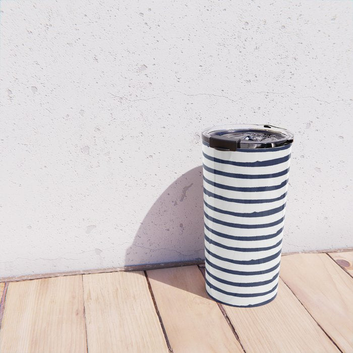 Navy Blue Stripes on White Travel Mug Gallery Image 4