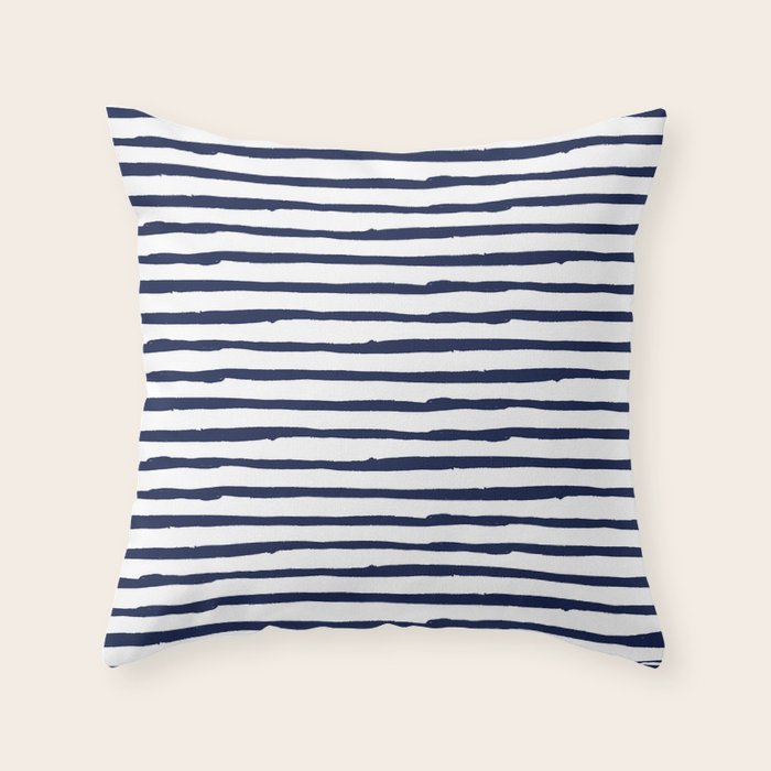 Navy Blue Stripes on White Throw Pillow Gallery Image 1