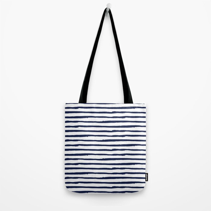 Navy Blue Stripes on White Tote Bag Gallery Image 2