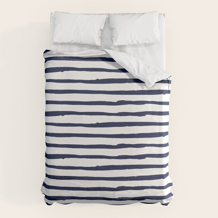 Navy Blue Stripes on White Duvet Cover Gallery Image 6