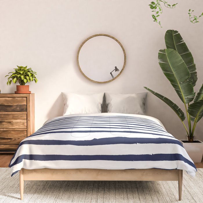 Navy Blue Stripes on White Comforter Gallery Image 3