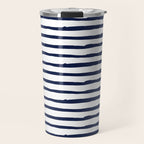 Navy Blue Stripes on White Travel Mug Gallery Image 1