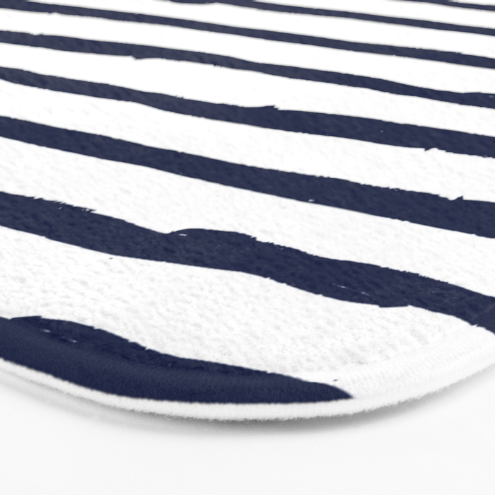 Navy Blue Stripes on White Bath Mat Gallery Image 3