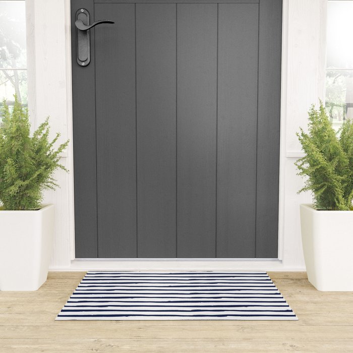 Navy Blue Stripes on White Welcome Mat Gallery Image 3