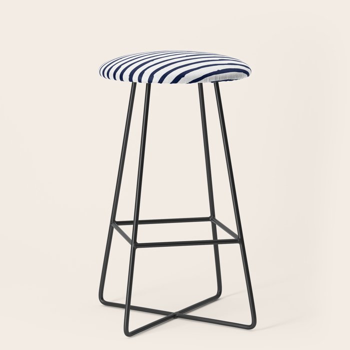 Navy Blue Stripes on White Stool Gallery Image 1