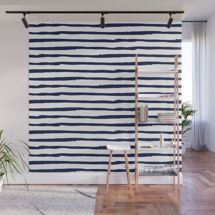 Navy Blue Stripes on White Wall Mural Gallery Image 1