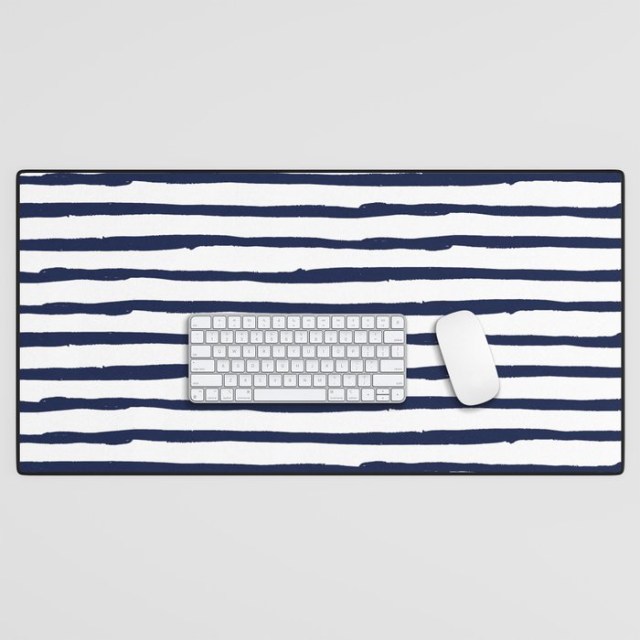 Navy Blue Stripes on White Desk Mat Gallery Image 1