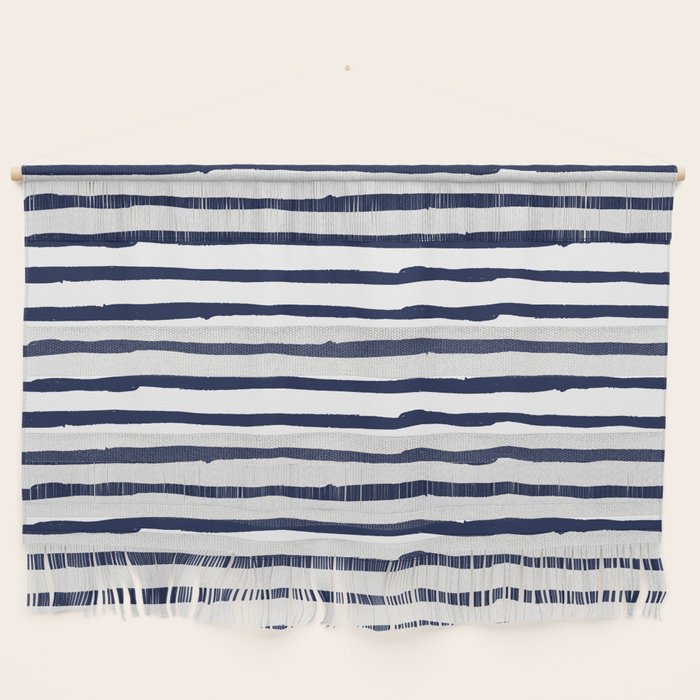 Navy Blue Stripes on White Wall Hanging Gallery Image 1