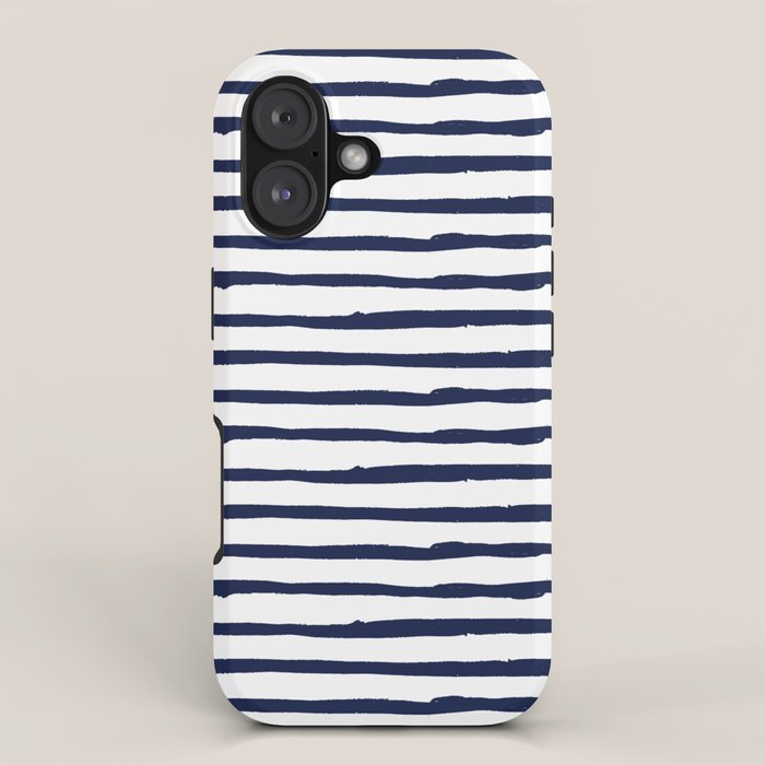 Navy Blue Stripes on White iPhone Case Gallery Image 1