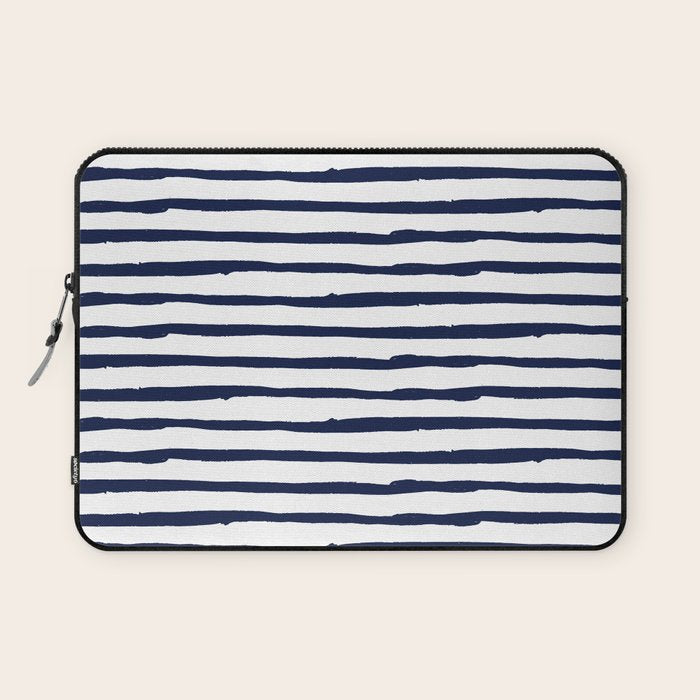 Navy Blue Stripes on White Laptop Sleeve Gallery Image 1