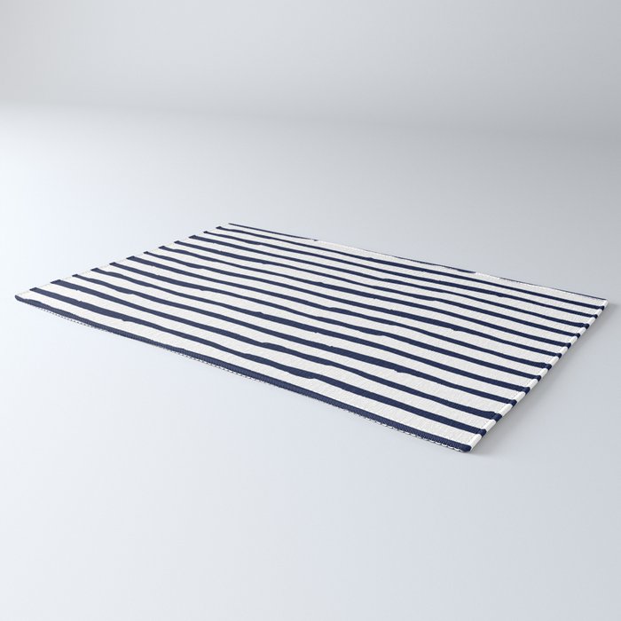 Navy Blue Stripes on White Rug Gallery Image 3