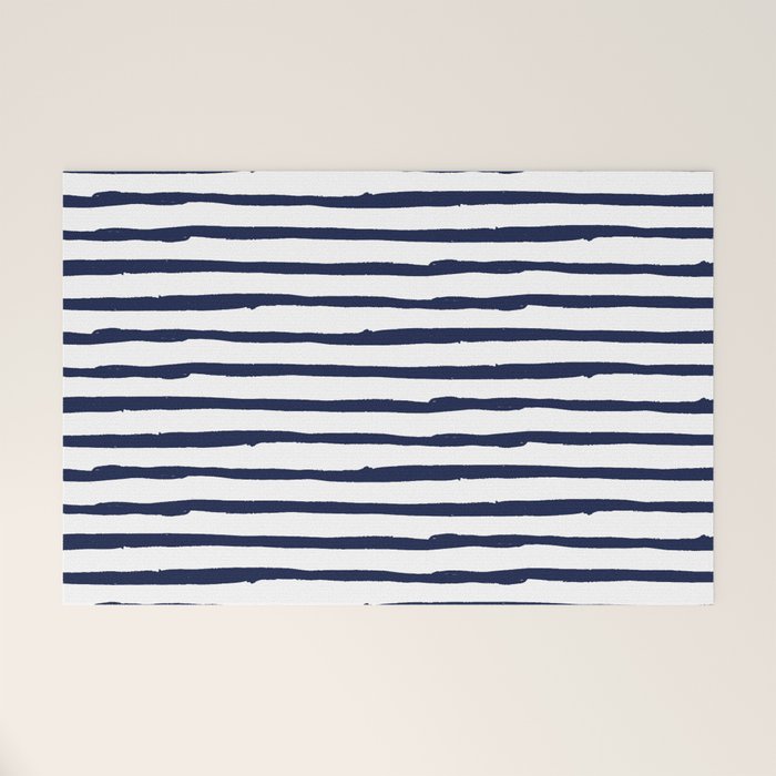 Navy Blue Stripes on White Welcome Mat Gallery Image 1