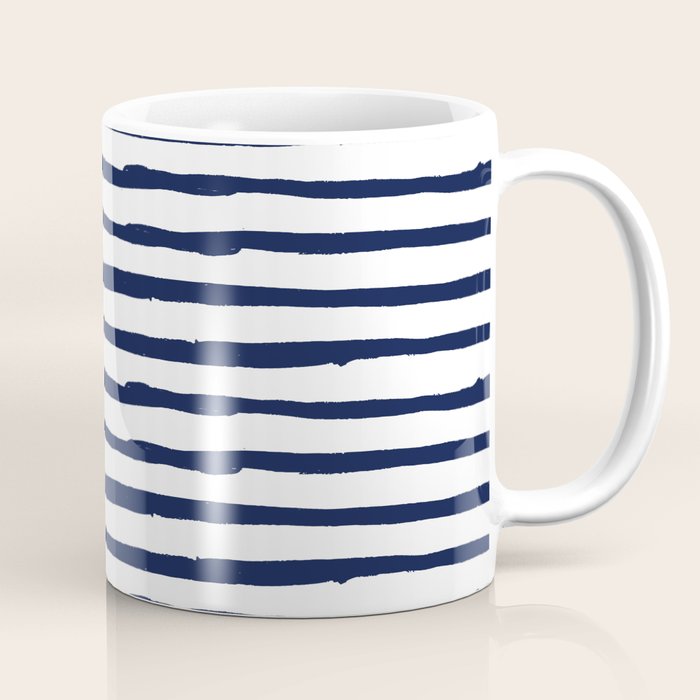 Navy Blue Stripes on White Coffee Mug Gallery Image 1