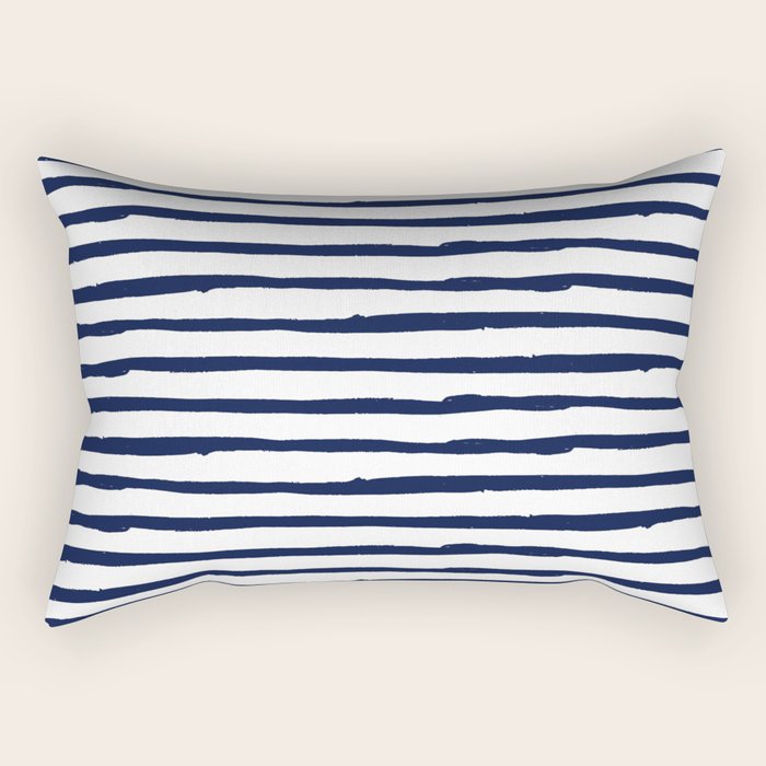Navy Blue Stripes on White Rectangular Pillow Gallery Image 1