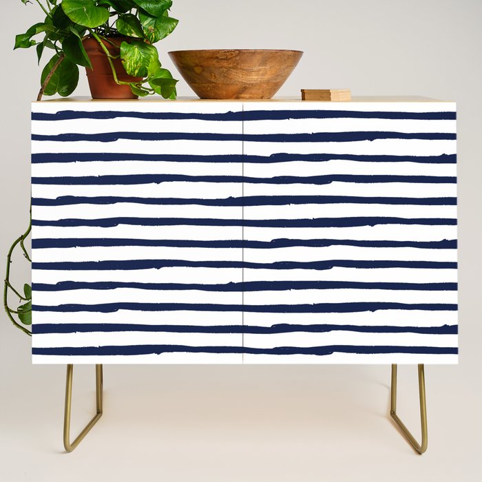 Navy Blue Stripes on White Credenza Gallery Image 1