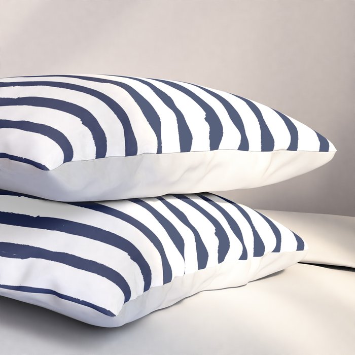 Navy Blue Stripes on White Pillow Sham Gallery Image 3
