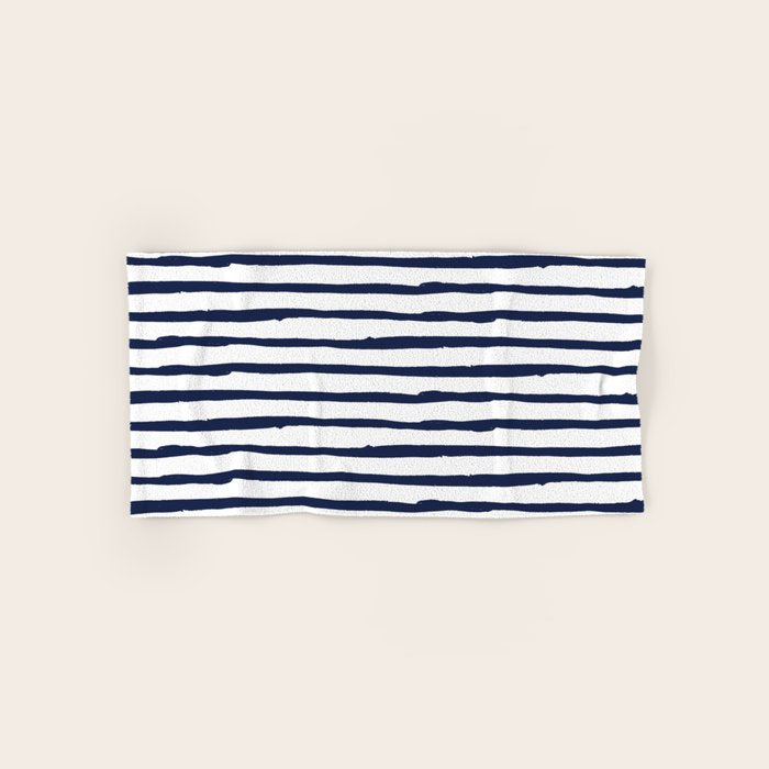 Navy Blue Stripes on White Bath Towel Gallery Image 1