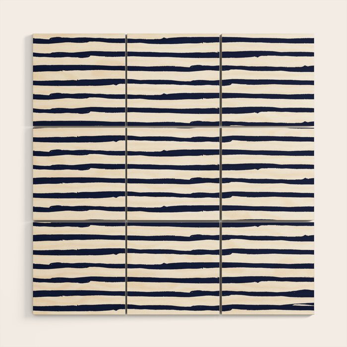 Navy Blue Stripes on White Wood Wall Art Gallery Image 1