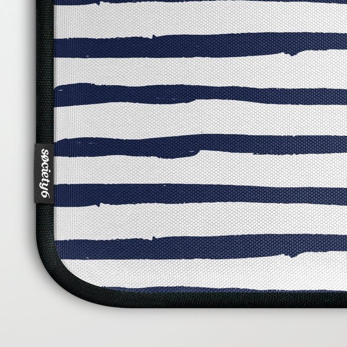 Navy Blue Stripes on White Laptop Sleeve Gallery Image 3
