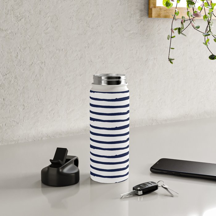 Navy Blue Stripes on White Water Bottle Gallery Image 4