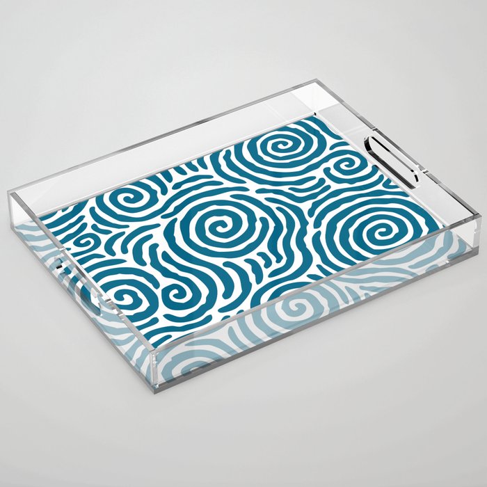 Ripple Effect Pattern Peacock Blue Acrylic Tray Gallery Image 1